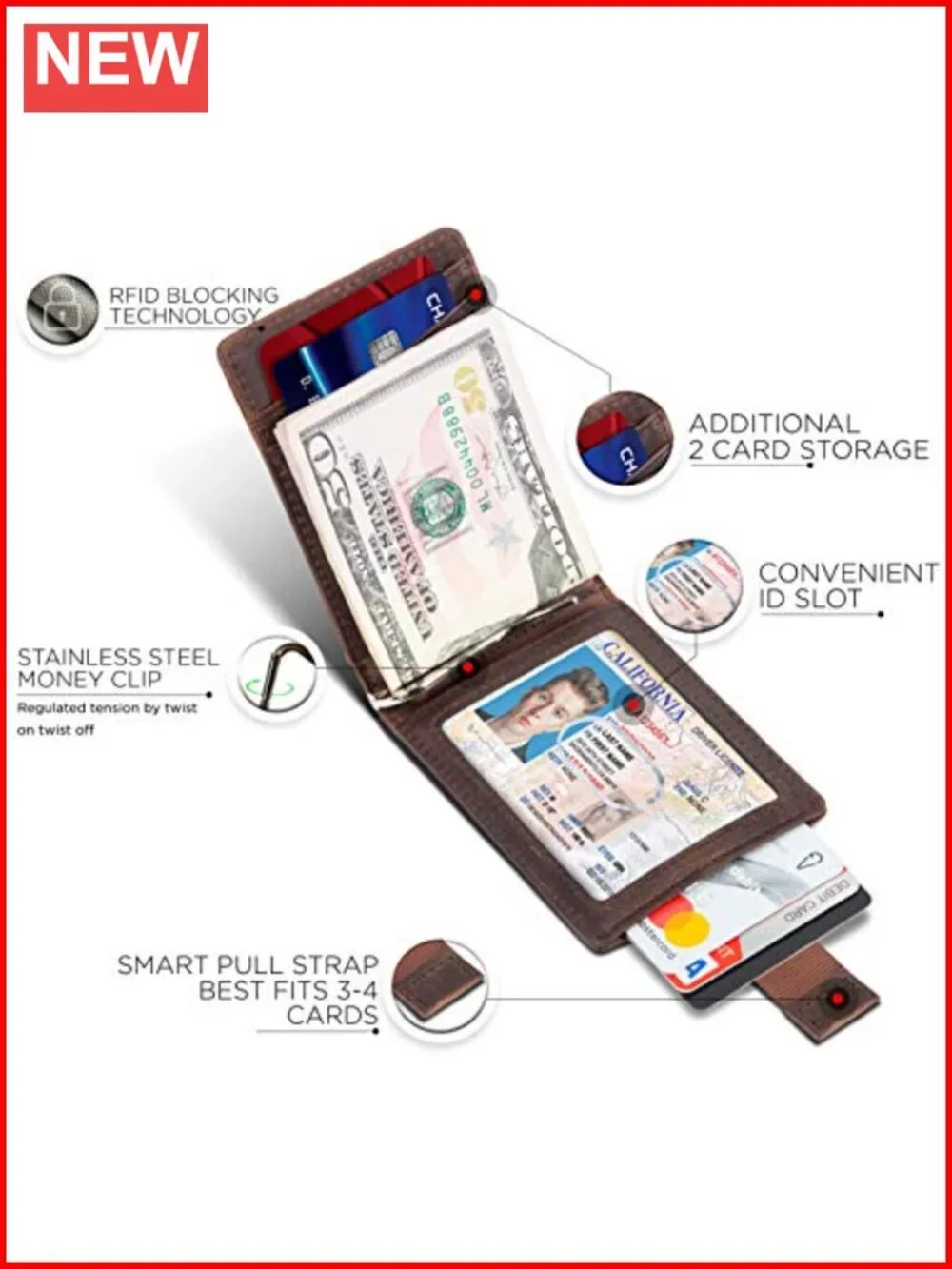 RFID Blocking Slim Bifold Genuine Leather Minimalist Front Pocket Wallet with